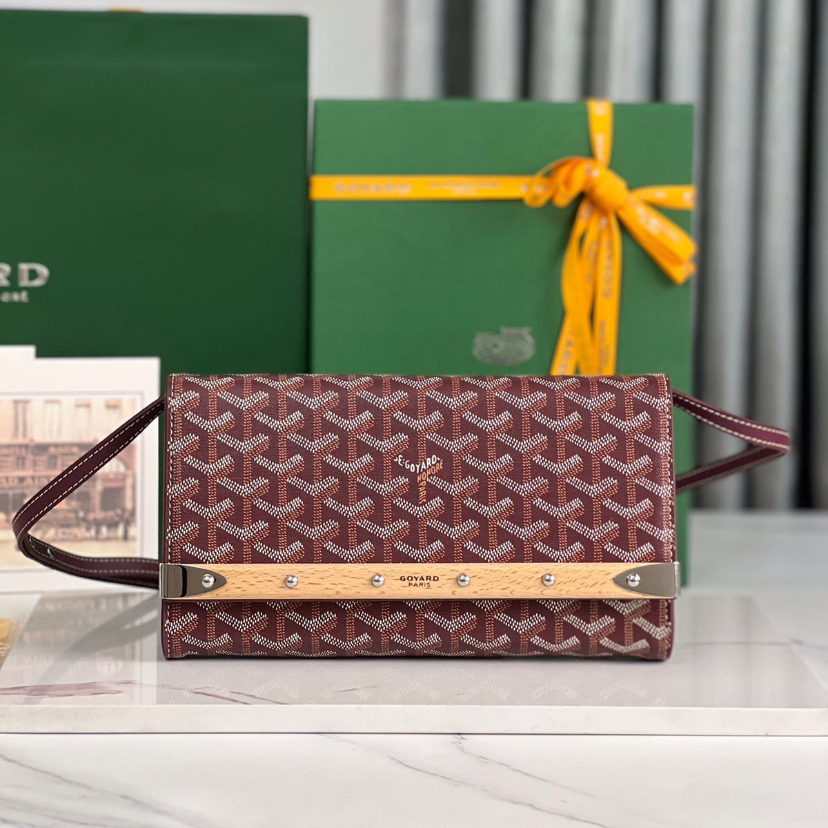 CHYPRE WALLET-POUCH 21 IN WINE RED GOYARDINE CANVAS AND CALFSKIN main image 1