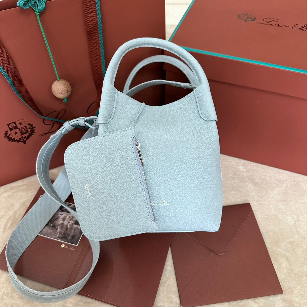 SMALL 21 BALE BAG IN PEARL GRAY GRAINED CALFSKIN WITH SILVER HARDWARE