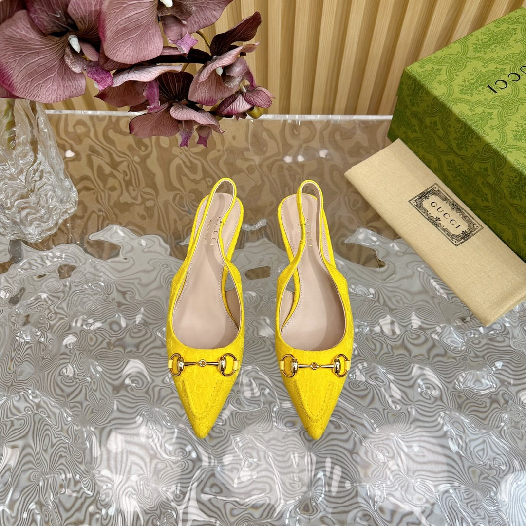 GG HORSEBIT SLINGBACK BALLET FLAT LEMON CANVAS main image 1
